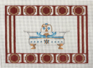 Footed Bathtub Red Border  Needlepoint Canvas - 18 ct - 75% off