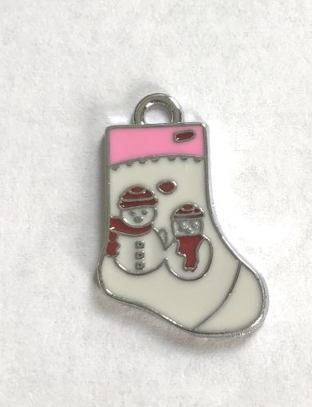 Christmas Stocking Charm - White w/ Pink Cuff - 20 charms