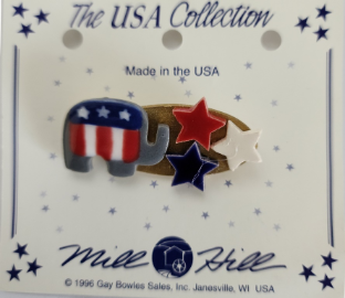 Elephant and Red White Blue Stars  Pin-2 pins